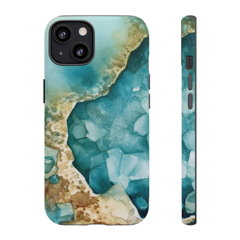 Aquamarine inspired Geode in Watercolor - Impact Resistant Phone Case iPhone 13 Matte
